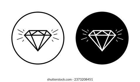 Piedra de diamante resplandeciente, vector de icono de gema en círculo negro. Símbolo de signo premium