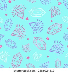 Sparkling Diamonds Crystals Vector Seamless Pattern