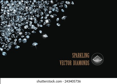 sparkling diamonds on black background vector collection