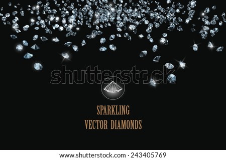sparkling diamonds on black background vector collection