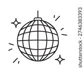 Sparkling Disco Ball Line Art Illustration - Retro Party Dance Floor Mirror Ball Graphic for Nightclubs