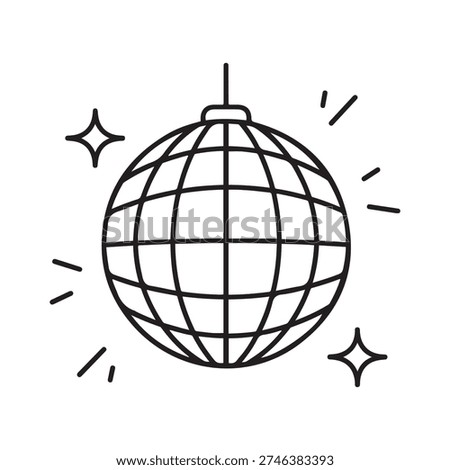 Sparkling Disco Ball Line Art Illustration - Retro Party Dance Floor Mirror Ball Graphic for Nightclubs
