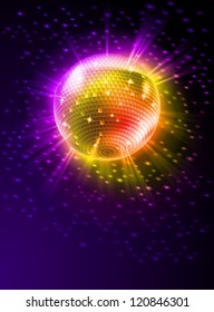 Sparkling Disco Ball on Orange Light Burst