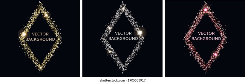 Sparkling dust isolated on black background with space for text. For social media posts, mobile apps, banners design and for web, internet. Glitter style. Vector set.