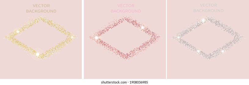 Sparkling dust isolated on pink background with space for text. For social media posts, mobile apps, banners design and for web, internet. Glitter style. Vector set.