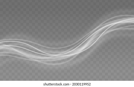 Sparkling dust star trail with bokeh. White sparks glitter special light effect. Illustration of the movement of white smoke flow curve. Transparent light effect with curve trace and wavy line. Vector