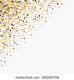 Sparkling Dust Vector Transparent Background. Yellow Galaxy Glow Illustration. Sparkle Holiday Wallpaper.  Gold Party Rain Border.