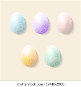 Sparkling Easter eggs in pastel colours mockup template. Isolated on cream background. Ready to use for shopping promotion or invitation for Easter event. Square card, poster, banner or frame.