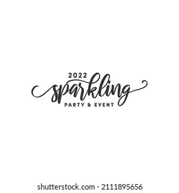 sparkling event and party logo business vector design illustration with hand drawing text and typography styles. 