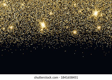 Faltender fallender Goldstaub.Vektorhorizontaler Hintergrund mit Glitter und Platz für Text.