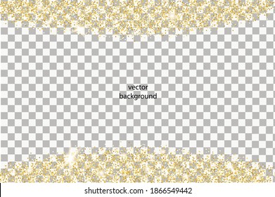 Sparkling falling gold dust.Vector transparent horizontal background with glitter and space for text.	