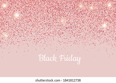 Sparkling falling rose gold dust.Vector horizontal banner with glitter for black friday.