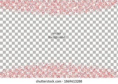  Sparkling falling rose gold dust.Vector transparent horizontal background with glitter and space for text.
