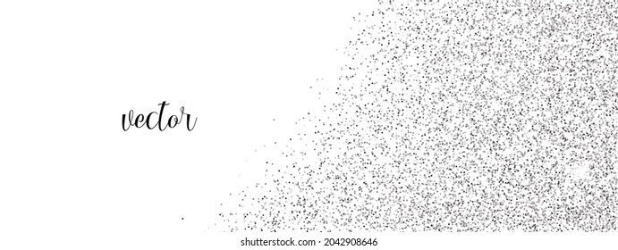 Sonriente caída de polvo de plata sobre fondo blanco. Fondo horizontal vectorial con brillo y espacio para texto.