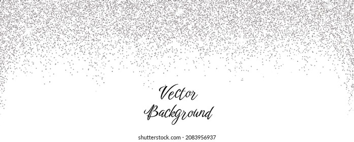 Sparkling falling silver dust on white background. Vector horizontal background with glitter and space for text