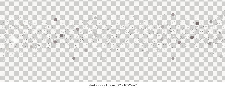 Sparkling falling silver dust on transparent background. Vector horizontal background with glitter and space for text