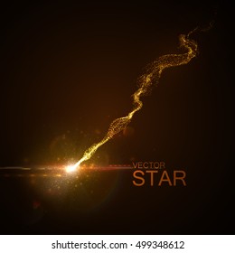 Sparkling falling star with glowing trail of particles. Vector illustration. Light element for design