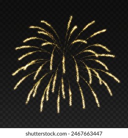Sparkling firework palm shape realistic vector illustration. Holiday event fire explosive show in dark sky 3d element on transparent background