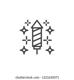Sparkling firework rocket outline icon. linear style sign for mobile concept and web design. Pyrotechnic rockets simple line vector icon. Symbol, logo illustration. Pixel perfect vector graphics