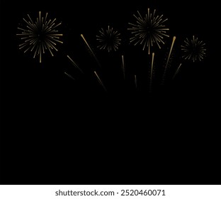 Fuegos artificiales brillantes en el cielo oscuro conjunto de Ilustración vectorial realista. Explosiones brillantes coloridas para los Elementos 3D de las vacaciones en el fondo negro, tarjeta de la celebración, Anuncio del festival