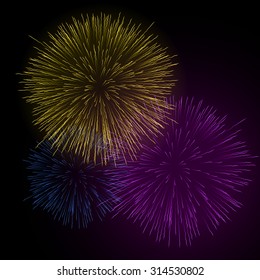 Sparkling fireworks explosions. Vector illustration
