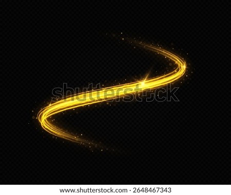 Sparkling flow of wavy light lines with dynamic swirl motion. Glowing magic trail with fiery shine effect on transparent background.