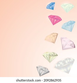 Gemas espumosas, diamantes en un fondo claro.Ilustración plana vectorial de joyas de lujo y riqueza. Patrón