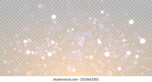 Sparkling glare light effects with colorful shimmer. Beautiful lens flare effect with bokeh, glittery particles and rays. Shining abstract background. Vector illustration