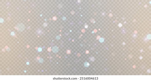 Sparkling glare light effects with colorful shimmer. Beautiful lens flare effect with bokeh, shiny particles and glare. Shining abstract background. Vector illustration