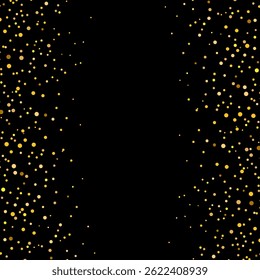 Funkelnder Glitzerrand. Eleganter schwarzer Hintergrund mit goldenem Glitzer-Konfetti-Rahmen für festliche Feiern.