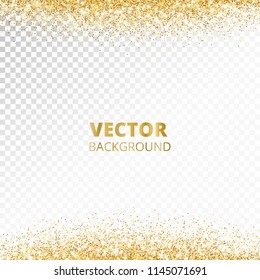 Sparkling glitter border, frame. Falling golden dust isolated on transparent background. Vector gold decoration. For wedding invitations, party posters, Christmas, New Year and birthday cards.