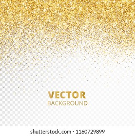 Sparkling glitter border, frame. Falling golden dust isolated on transparent background. Vector gold decoration. For wedding invitations, party posters, Christmas, New Year and birthday cards.