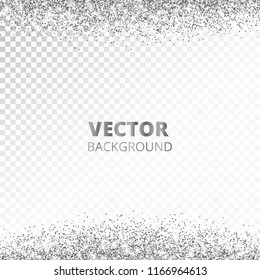 Borde de brillante resplandeciente, marco. Reduciendo polvo de plata aislado sobre fondo transparente. Decoración brillante vectorial. Para invitaciones de boda, carteles de fiesta, Navidad, Año Nuevo y tarjetas de cumpleaños.