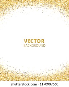 Sparkling glitter border, frame. Falling golden dust isolated on white background. Vector gold arch decoration. For wedding invitations, party posters, Christmas, New Year and birthday cards.