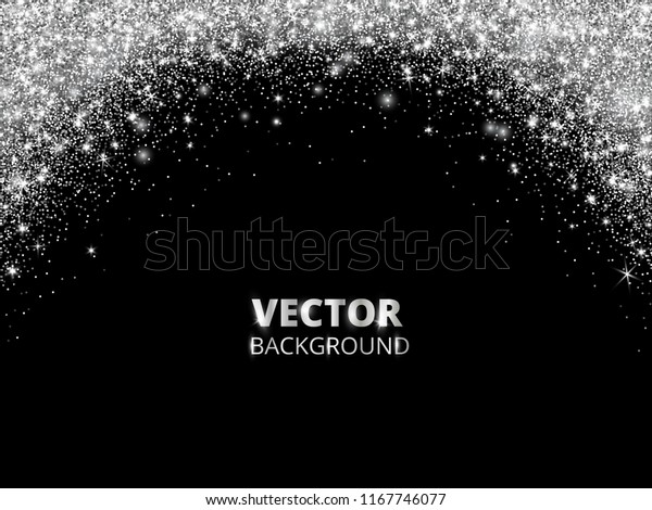 きらきら輝く輝く縁 枠 黒い背景に銀色の埃 ベクター白のキラキラ 輝くアーチ装飾 結婚式の招待状 パーティーのポスター クリスマス 新年 バースデーカード のベクター画像素材 ロイヤリティフリー