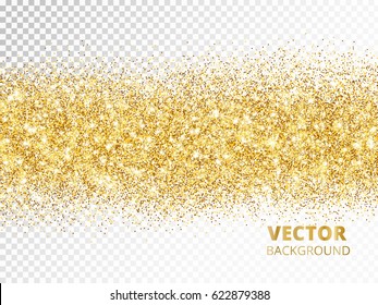Sparkling glitter border isolated on transparent background, golden dust. Golden rectangle of glitter confetti. Great for wedding invitations, party posters, christmas, new year and birthday cards.