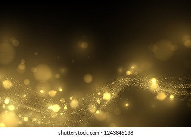 Sparkling glitter dust effect. Shiny gold particles, glowing golden light abstract luxury background 