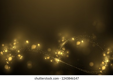 Sparkling glitter dust effect. Shiny gold particles, glowing golden light abstract luxury background 
