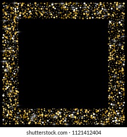 Sparkling glitter gold black. Small round shape on black background. Comely vector illustration.
