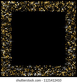 Sparkling glitter gold black. Small round shape on black background. Comely vector illustration.