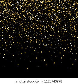 Sparkling glitter gold black. Small round shape on black background. Comely vector illustration.