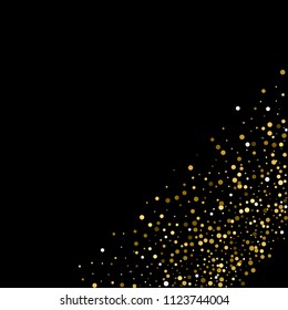 Sparkling glitter gold black. Small round shape on black background. Comely vector illustration.