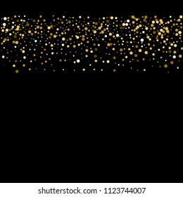 Sparkling glitter gold black. Small round shape on black background. Comely vector illustration.
