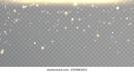 Sparkling glitter and sparkle bright bokke light with light source. Soft warm light and festive glitter effect. Christmas background, magical atmosphere effect