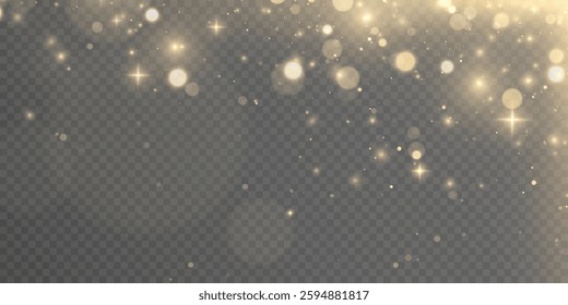 Sparkling glitter and sparkle bright bokke light with light source. Soft warm light and festive glitter effect. Christmas background, magical atmosphere effect