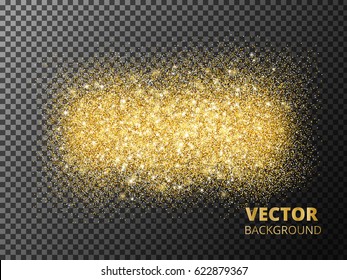 Sparkling glitter texture isolated on transparent background, golden dust. Golden rectangle of glitter confetti. Great for wedding invitations, party posters, christmas, birthday and new year cards.
