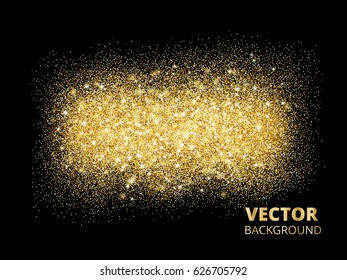 Textura brillante brillante sobre fondo negro, Vector de polvo dorado. Rectángulo dorado de confeti con purpurina. Ideal para invitaciones de boda, carteles y volantes de fiesta, tarjetas de Navidad y cumpleaños.