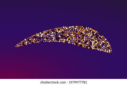 Sparkling Glitter Vector Purple Background. Golden Party Glow Border. Dust Festive Template.  Shiny Effect Universe Texture.