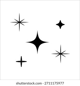 Vetor cintilante ou brilhante. Estrelas cintilantes são pretas sobre um fundo branco. Ícone de estrela cintilante. Ícone brilhante. Star glitter doodle vetor.