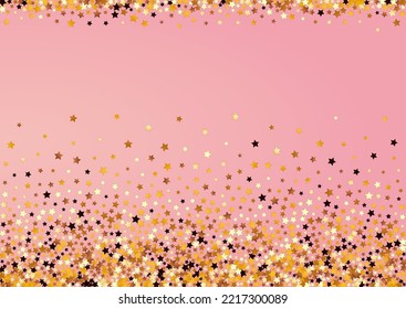 Sparkling Glow Vector Pink Background. Golden Galaxy Shine Template. Confetti Twinkle Banner.  Yellow Decoration Sparkle Design.